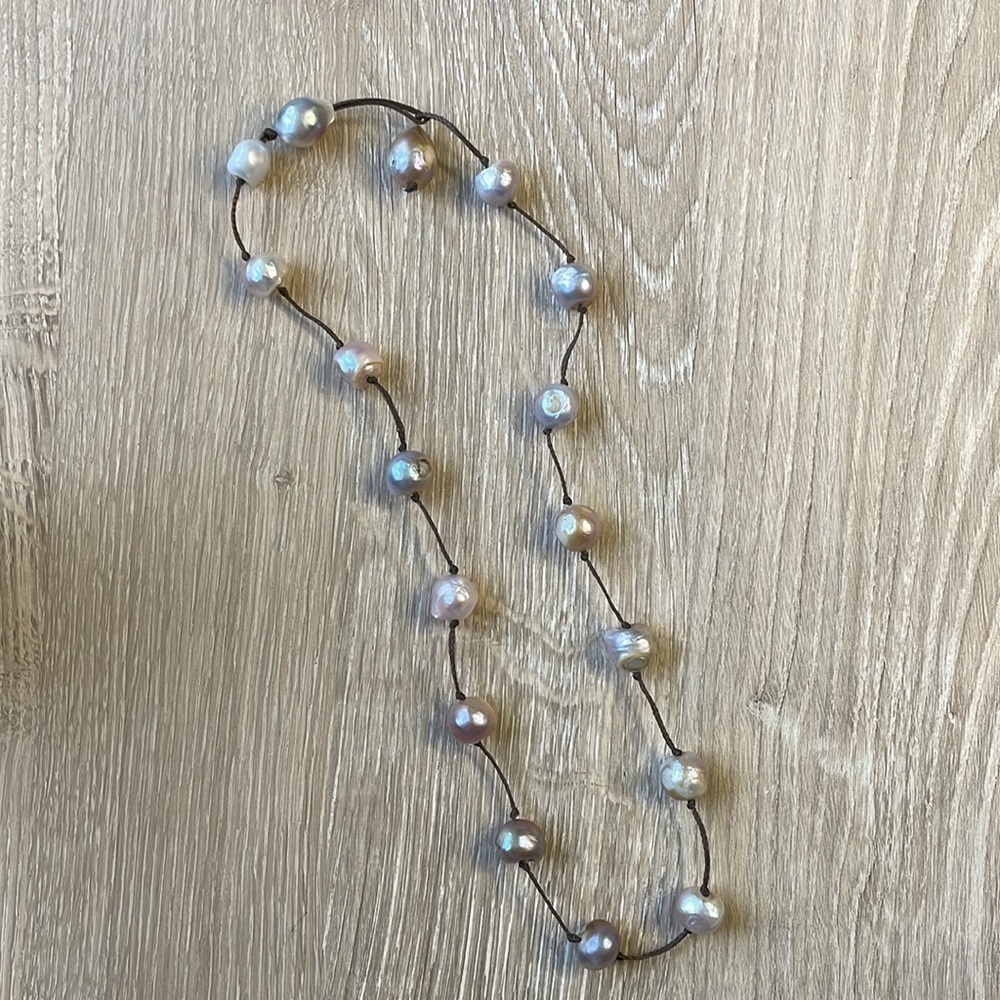 Leather & Man Made Pearl Necklace